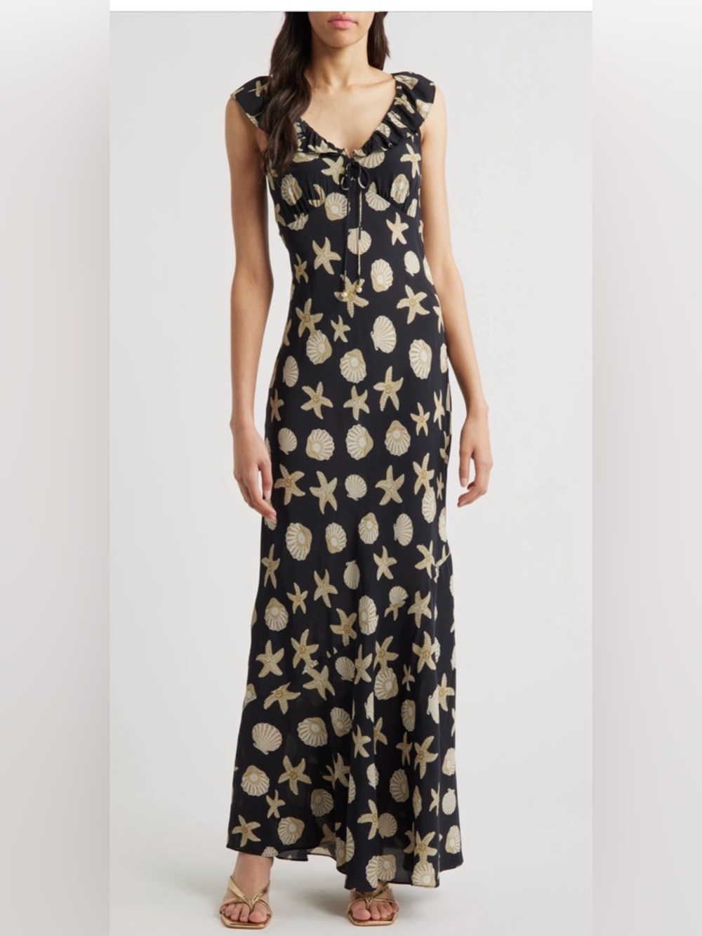 SAYLOR Black Maxi Dress with Cream Seashell Print